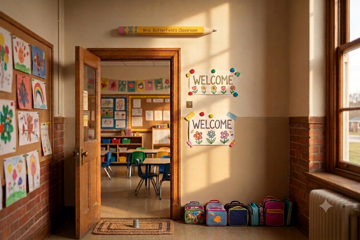 Personalized giant pencil displayed as a statement piece in a classroom