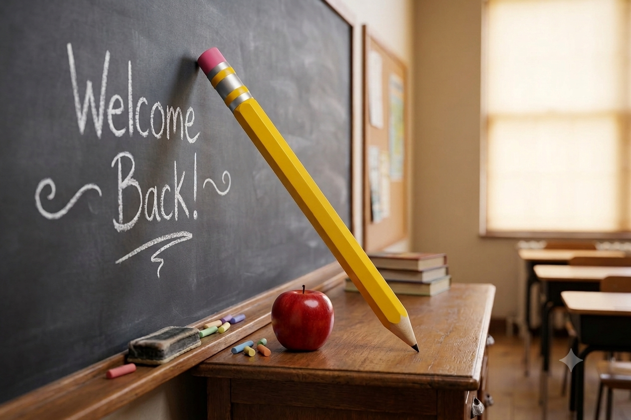 Personalized 18 inch giant wooden pencil displayed beside a teacher desk